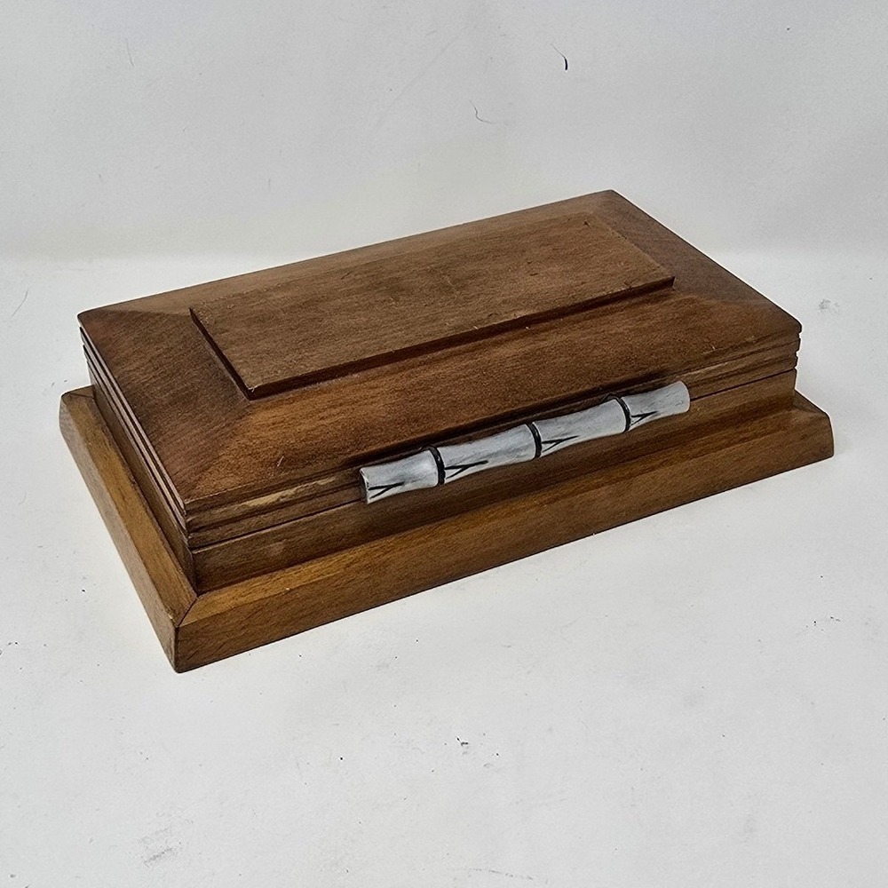 Vtg wooden casket style jewelry trinket box hinged oddity gothic dark academia